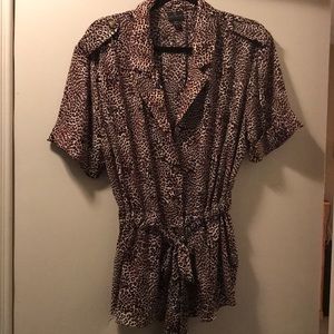 Leopard tie waist blouse